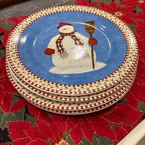 Set‎ of 4 Sakura Debbie Mumm 1998 “Snowman” Lunch Plates SUPER CONDITION